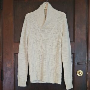 EUC Calvin Klein Cream Cable-Knit Shawl Collar Sweater - Size L